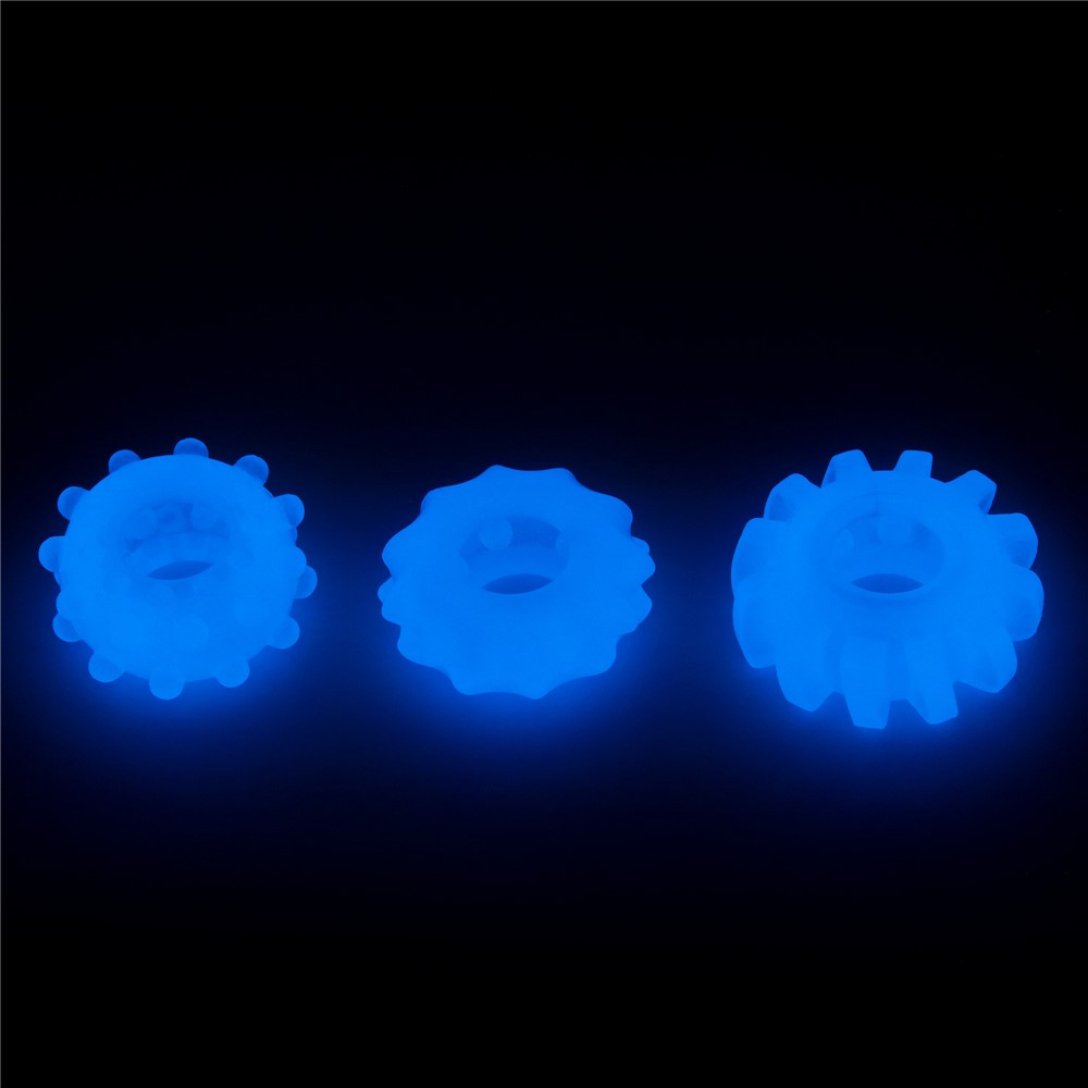 Set 3 Inele Penis Lumino Play, TPE, Albastru