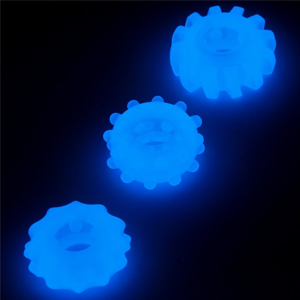 Set 3 Inele Penis Lumino Play, TPE, Albastru