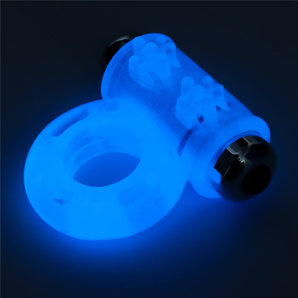 Inel Penis cu Vibratii Lumino Play, TPE, Albastru