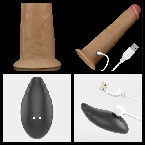Vibrator Realist Nature Cock, Remote Control, Silicon Dubla Densitate, 10 Moduri Vibratii si Rotatii, Maro, 20.5 cm