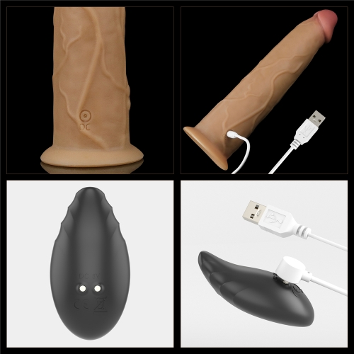 Vibrator Realist Nature Cock, Remote Control, Silicon Dubla Densitate, 10 Moduri Vibratii si Rotatii, Maro, 22.8 cm