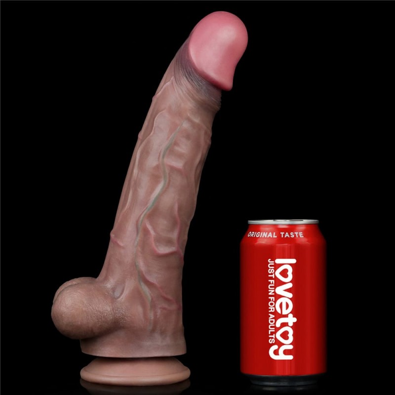Dildo Realist Nature Cock Silicon Dubla Densitate, Maro, 30 cm
