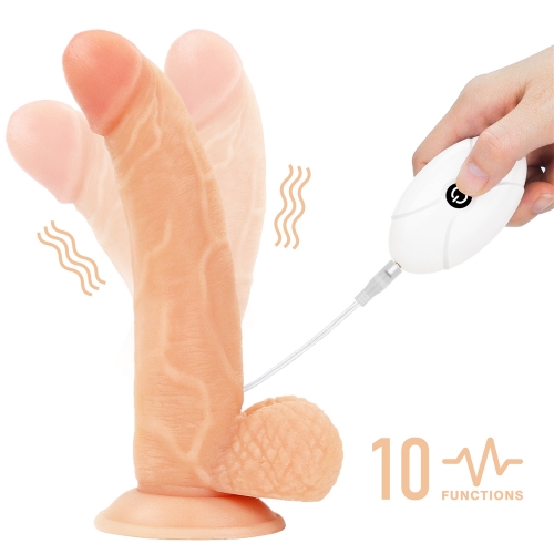Set Easy Strap-On cu Vibrator Detasabil, 10 Moduri Vibratii, TPE, Natural, 21.5 cm