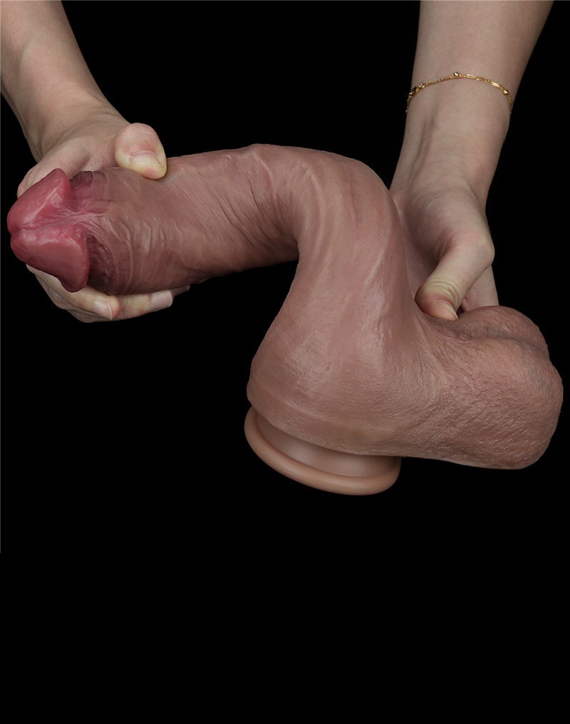 Dildo Realist Dubla Densitate Silicon Lichid cu Ventuza Maro 26 cm