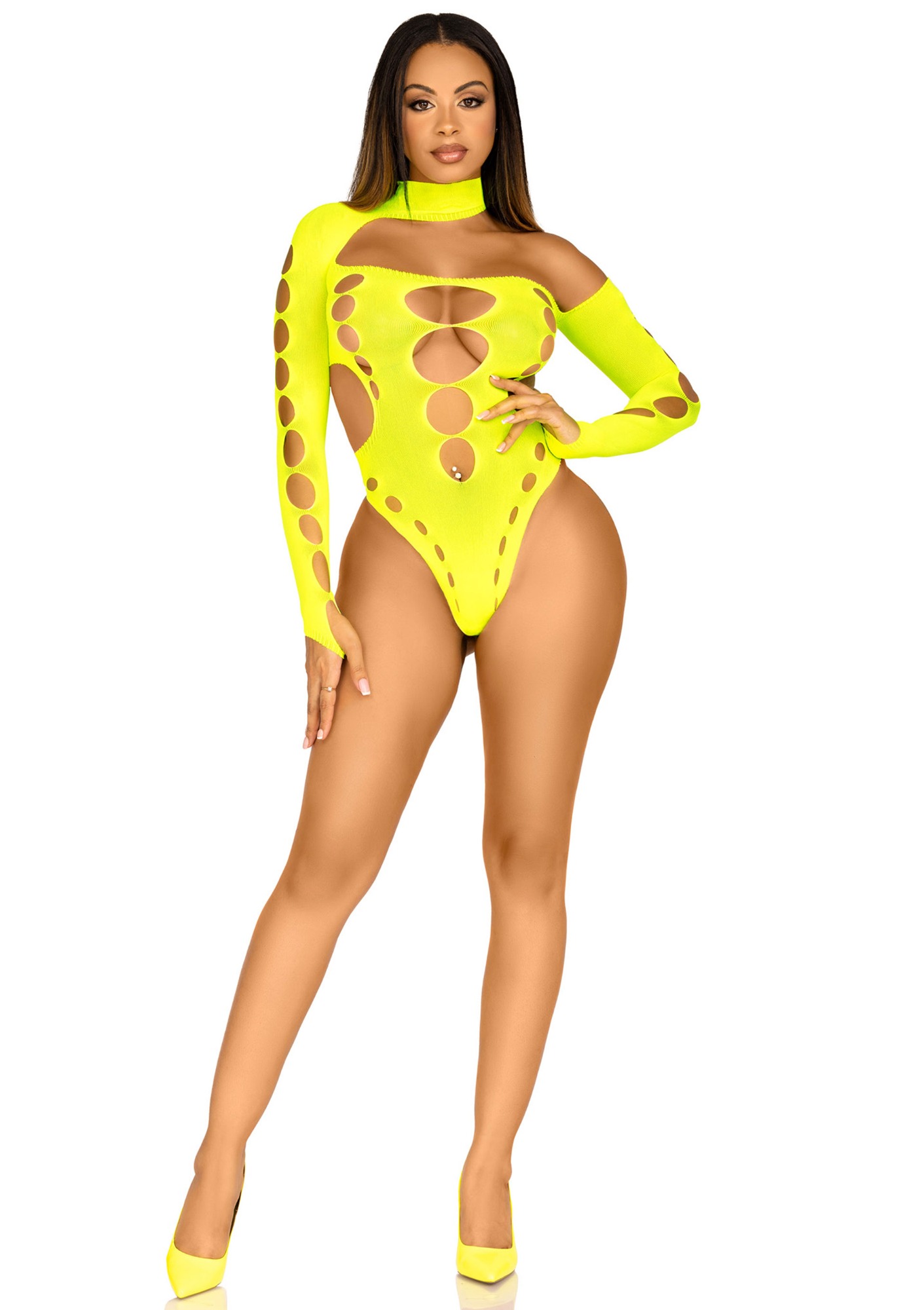 Body Leg Avenue Cut Out Thong Back, Neon, S-L