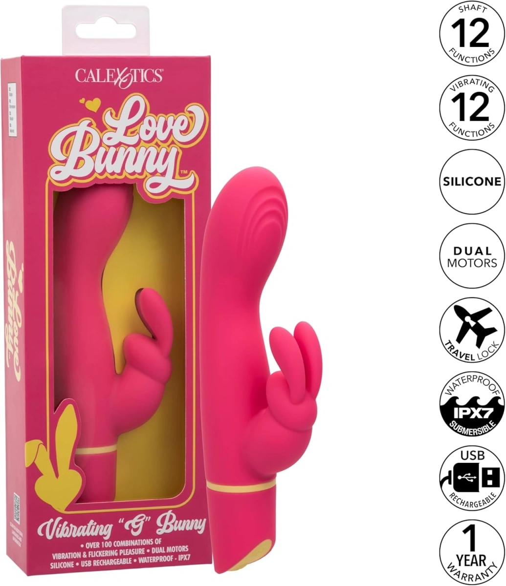 Vibrator Love Bunny Vibrating G, 12 Moduri Vibratii, Silicon, USB, Roz, 19 cm