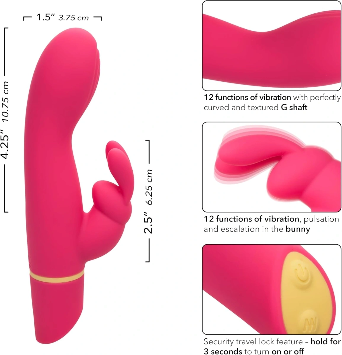 Vibrator Love Bunny Vibrating G, 12 Moduri Vibratii, Silicon, USB, Roz, 19 cm