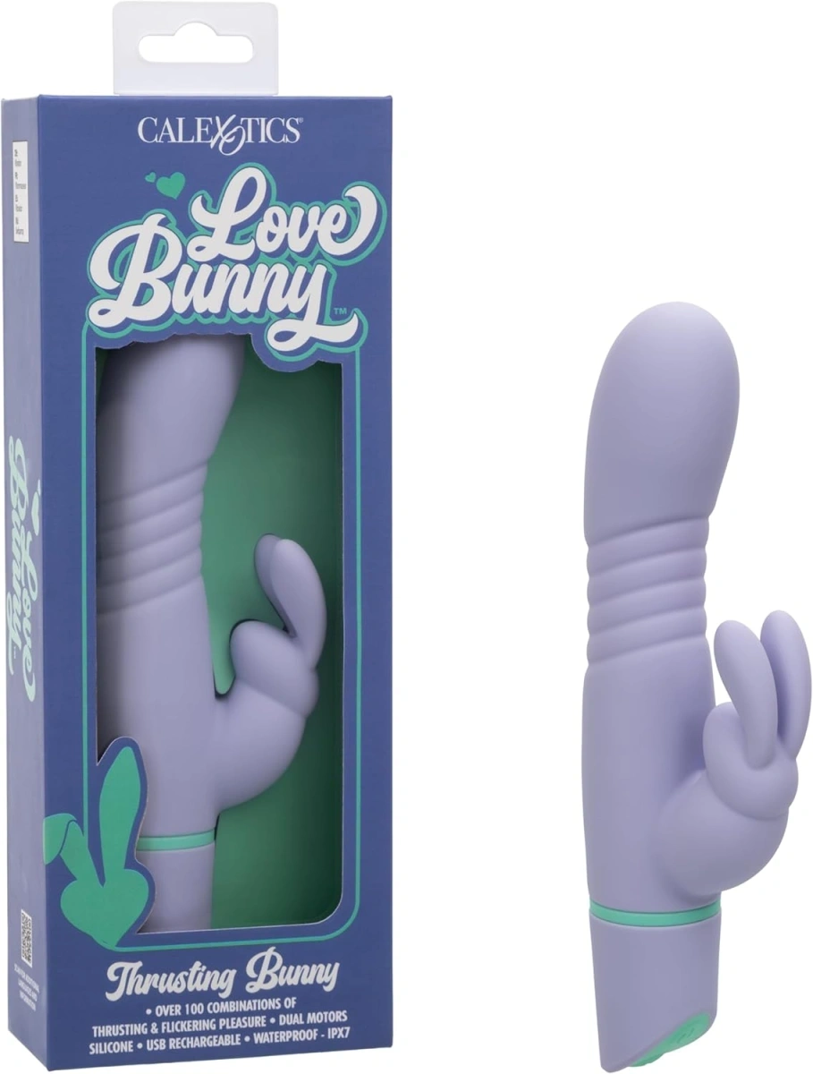 Vibrator Love Bunny, 12 Moduri Impingere, 12 Moduri Vibratii, Silicon, USB, Mov, 19 cm
