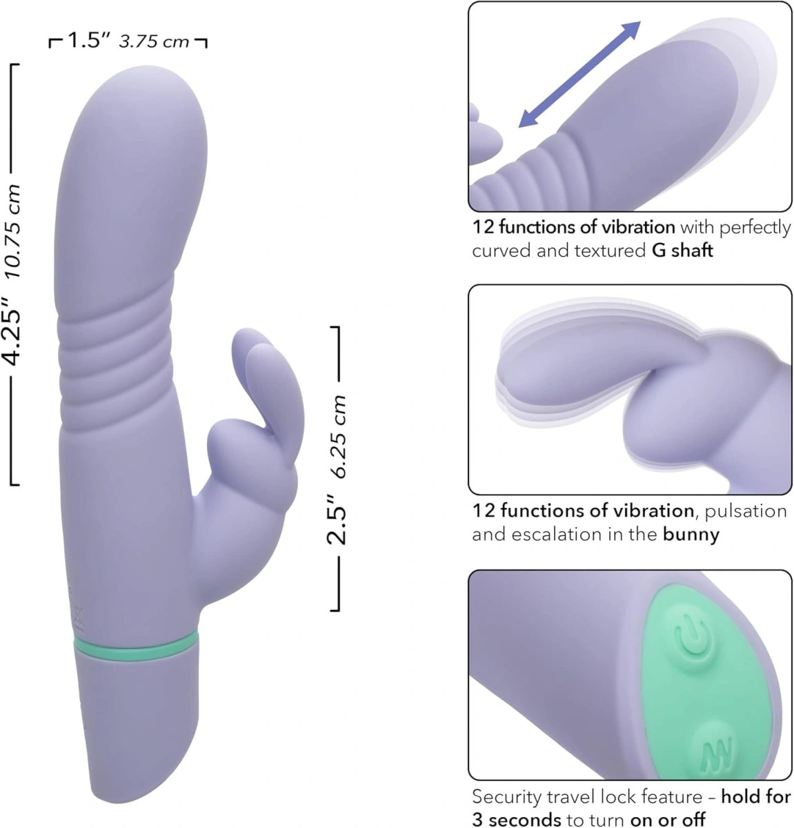 Vibrator Love Bunny, 12 Moduri Impingere, 12 Moduri Vibratii, Silicon, USB, Mov, 19 cm