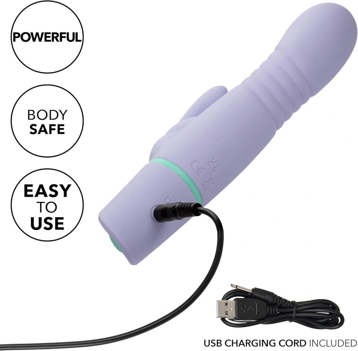 Vibrator Love Bunny, 12 Moduri Impingere, 12 Moduri Vibratii, Silicon, USB, Mov, 19 cm