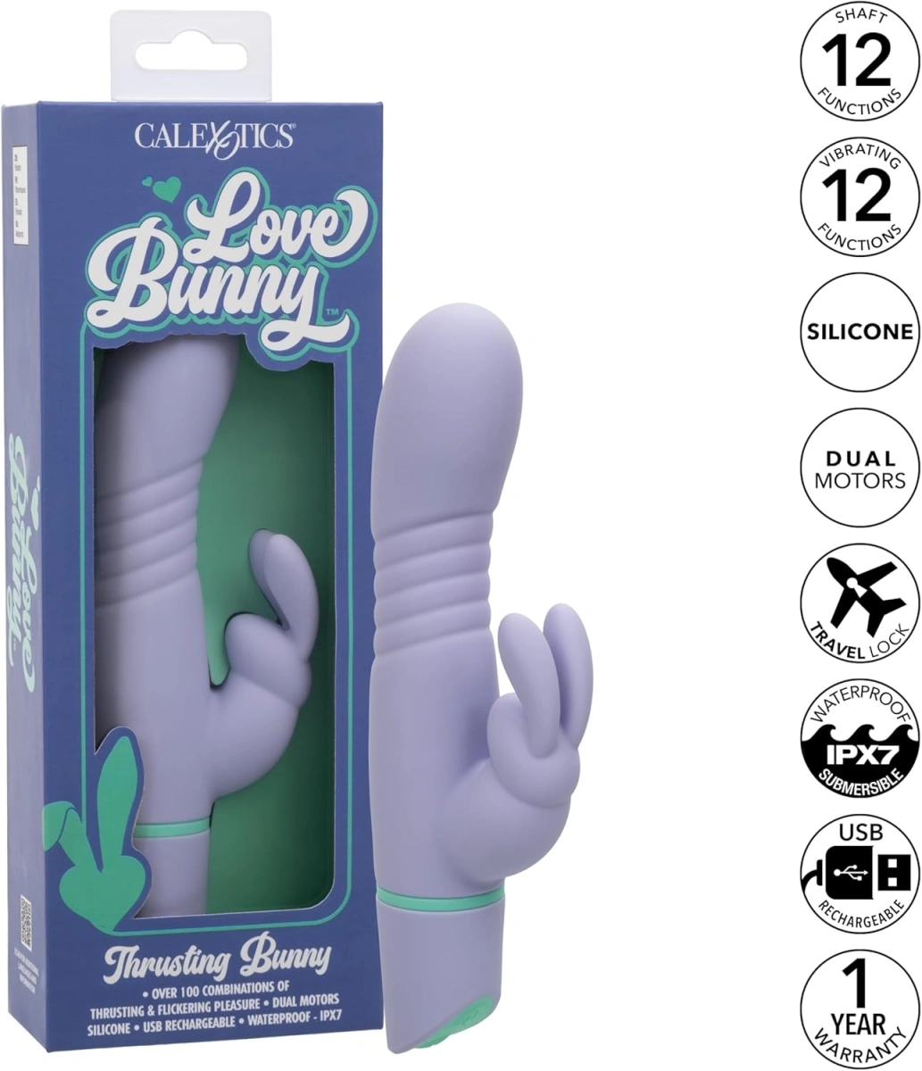 Vibrator Love Bunny, 12 Moduri Impingere, 12 Moduri Vibratii, Silicon, USB, Mov, 19 cm