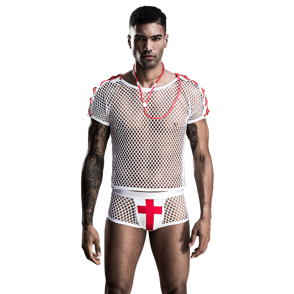 Costum Asistent Sexy 4 Piese Alb/Rosu S/L
