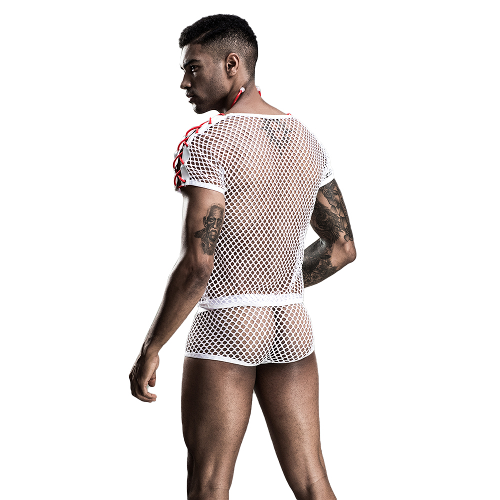 Costum Asistent Sexy 4 Piese Alb/Rosu S/L