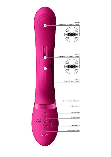 Vibrator Rabbit 3-in-1 May Dual Pulse-Wave Silicon USB Roz 22 cm