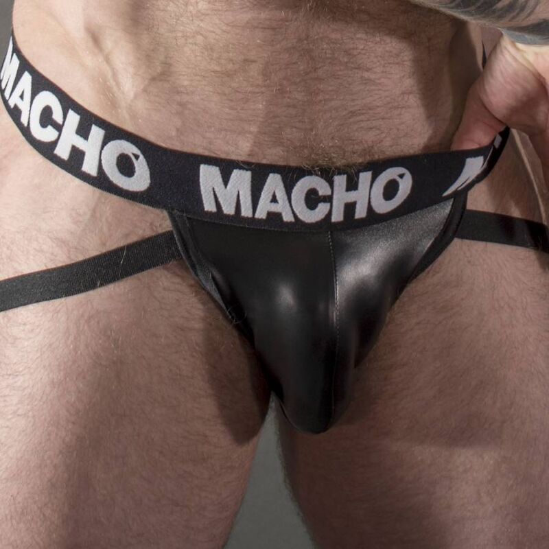 Bikini Suspensor Jock Black, Piele Ecologica, Negru, S
