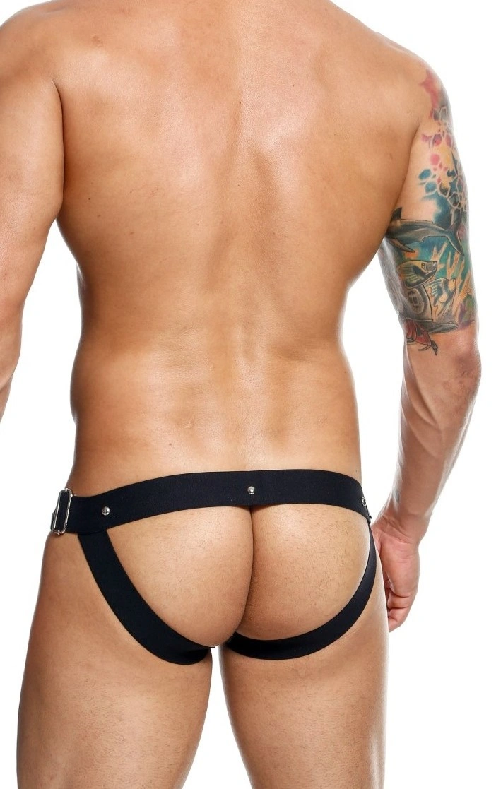 Bikini Dngeon Snap Jockstrap cu Insertie din Piele Ecologica, Negru, S-L