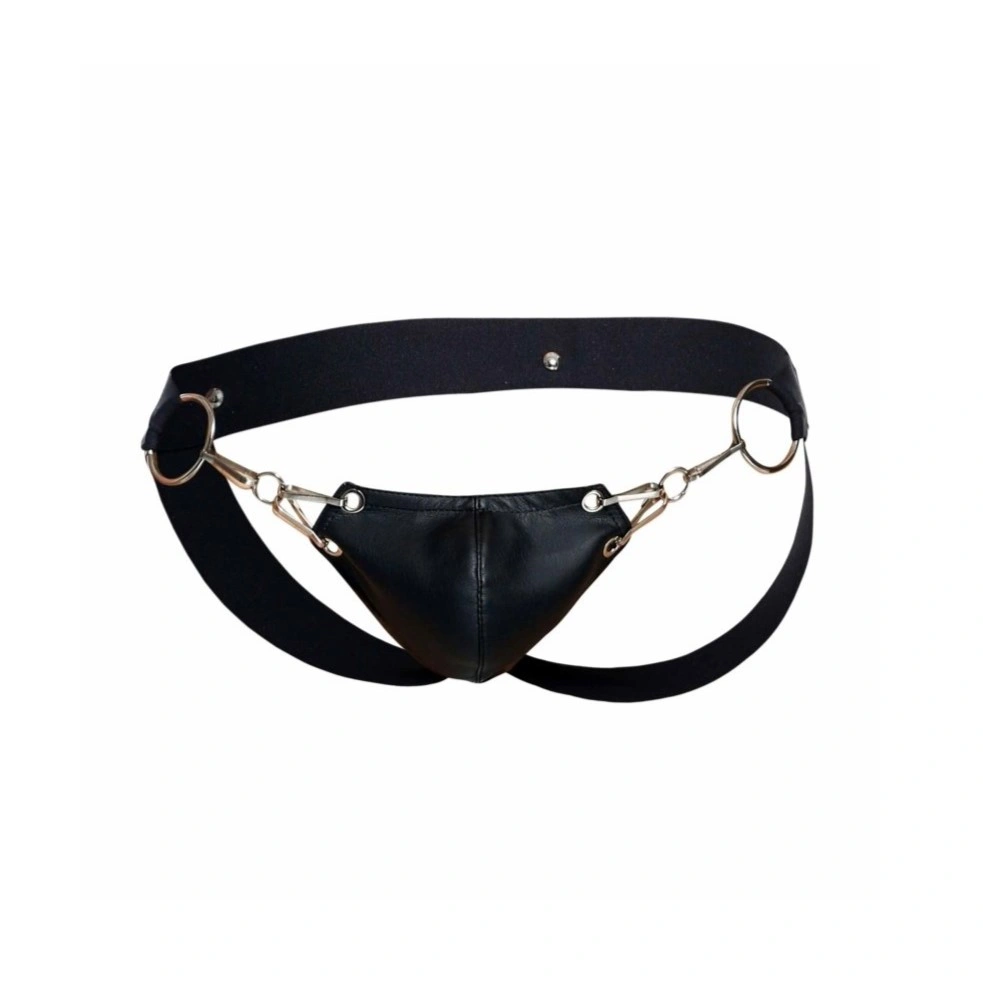 Bikini Dngeon Snap Jockstrap cu Insertie din Piele Ecologica, Negru, S-L