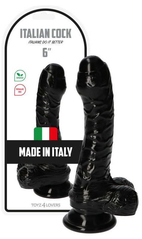 Dildo uncut Italian Cock negru 18 cm