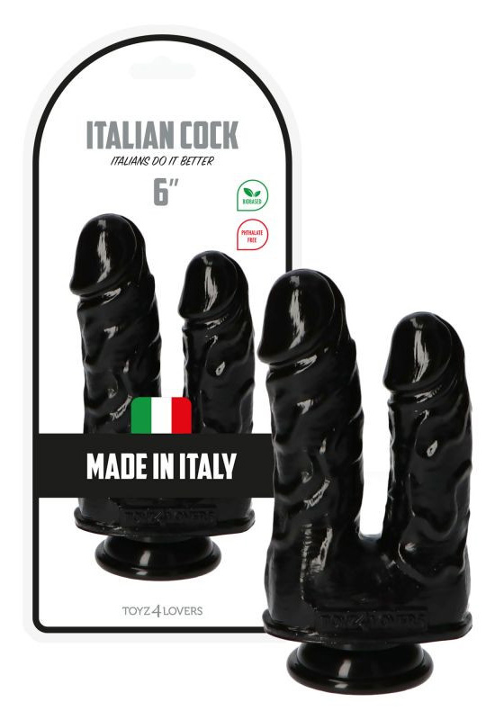 Dildo dublu Italian Cock negru 18 cm