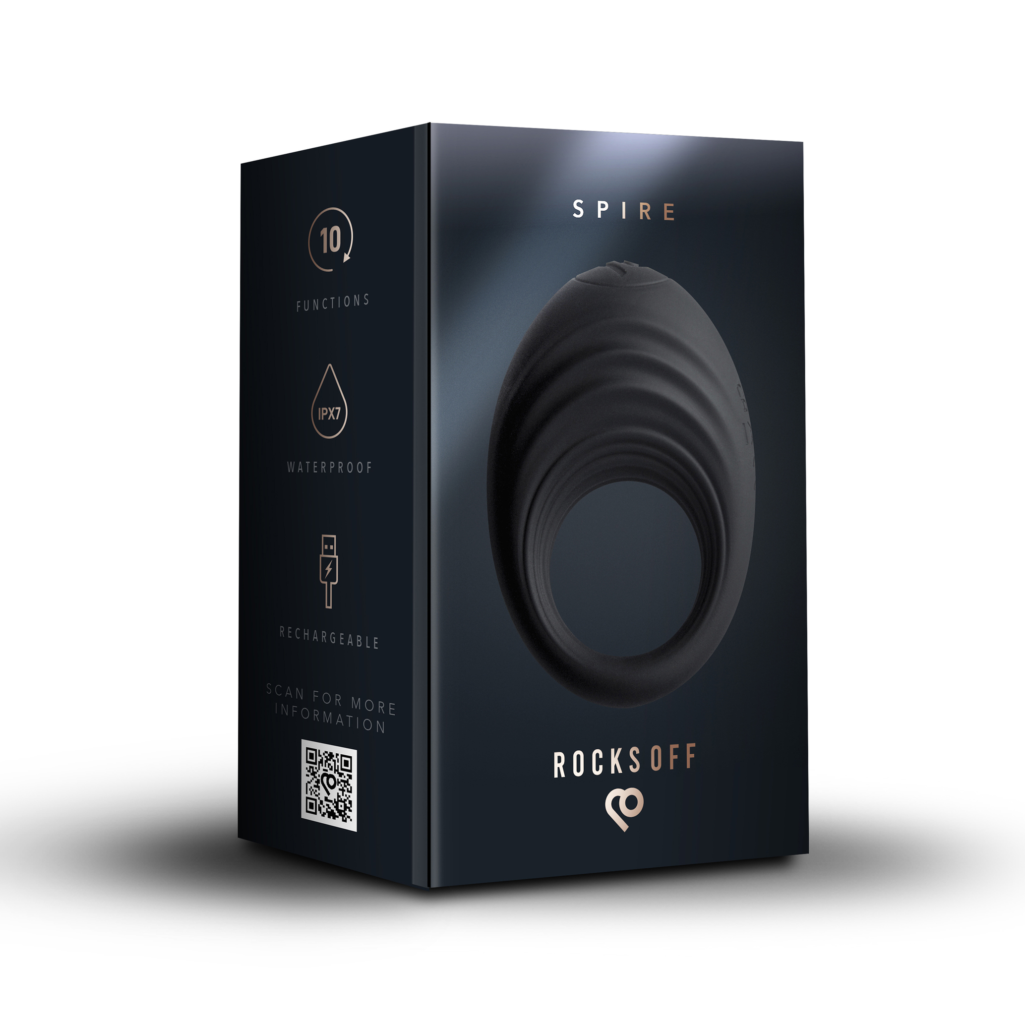 Inel de Penis Spire, 10 Moduri Vibratii, Silicon, USB, Negru