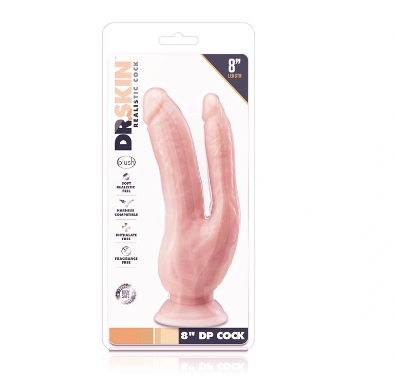 Dildo Realist Dr. Skin DP cu Ventuza, PVC, Natural, 21.5 cm