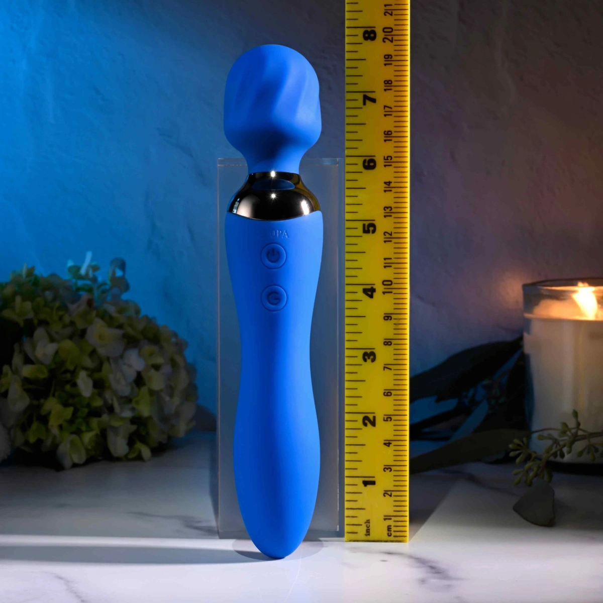 Vibrator Wand Blue Belle, 7 Moduri Vibratii, Silicon, USB, Albastru, 19.9 cm