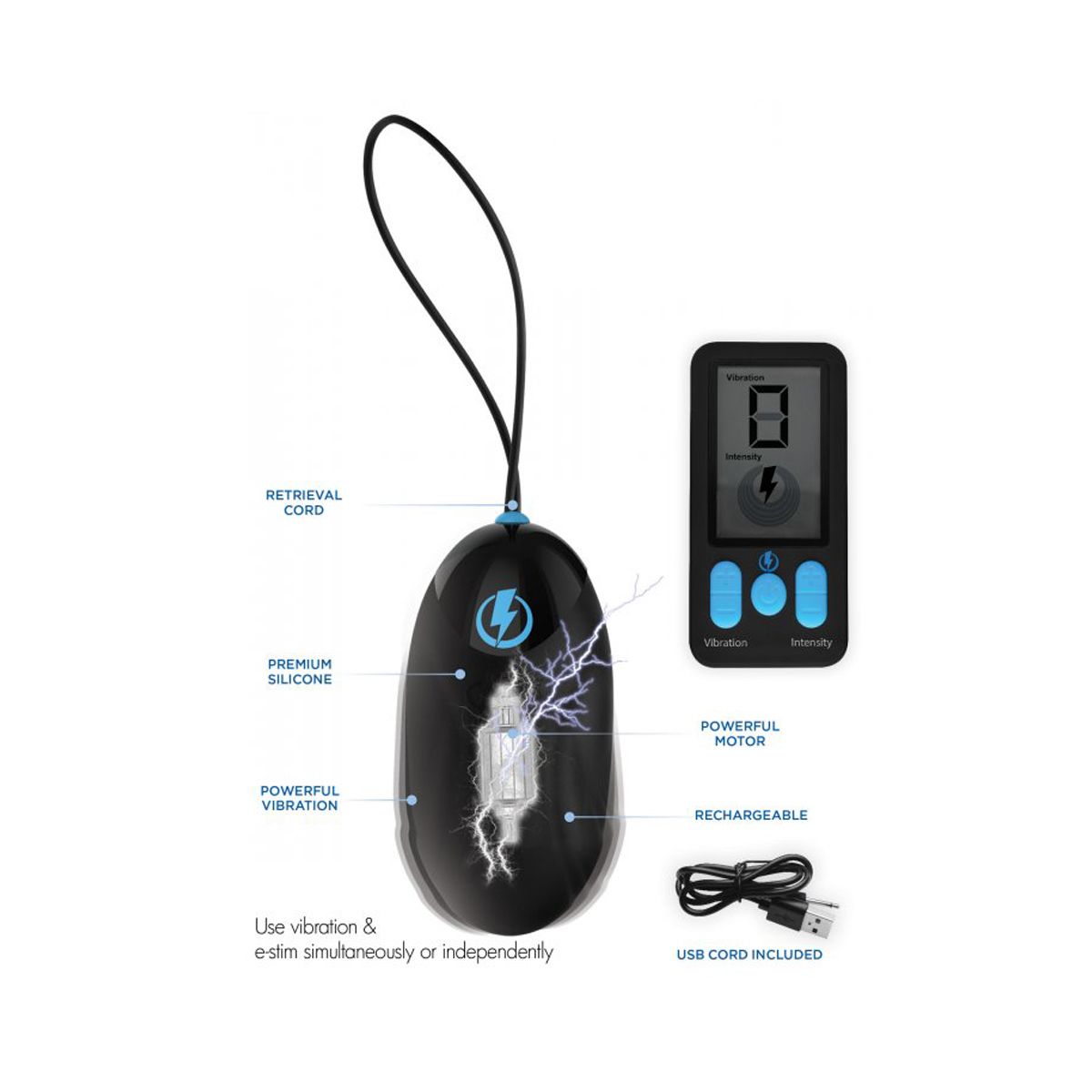 Ou Vibrator E-Stim Pro Remote Control 5 Functii Vibratii+Electrosocuri Silicone Negru