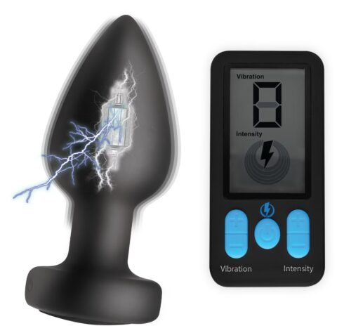 Dop Anal E-Stim Pro Remote Control, 5 Functii Vibratii + Electrosocuri, Silicon, USB, Negru, 10.4 cm