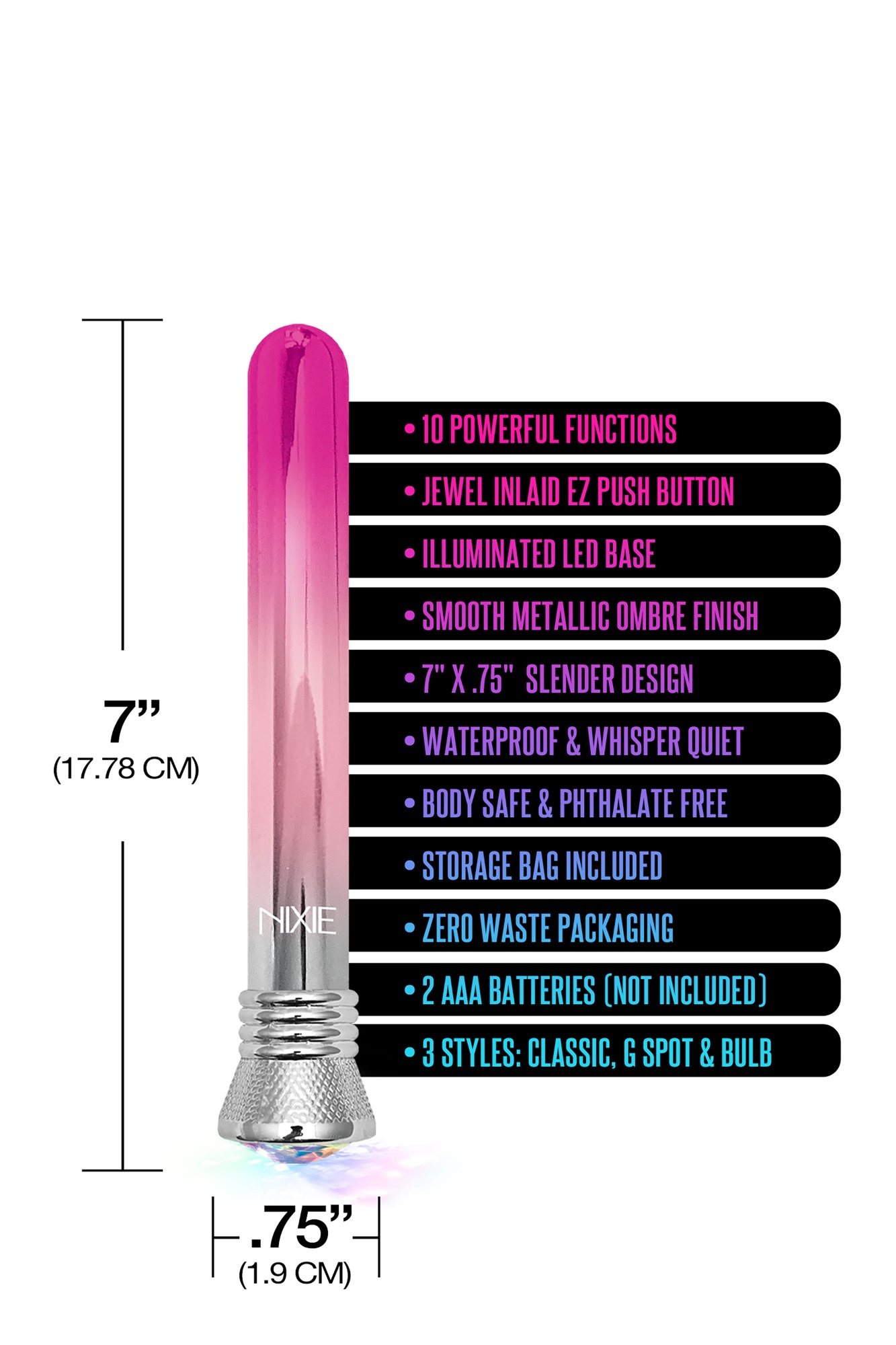 Vibrator Clasic Nixie Ombre Pink Glow 10 Moduri Vibratii 17.8 cm