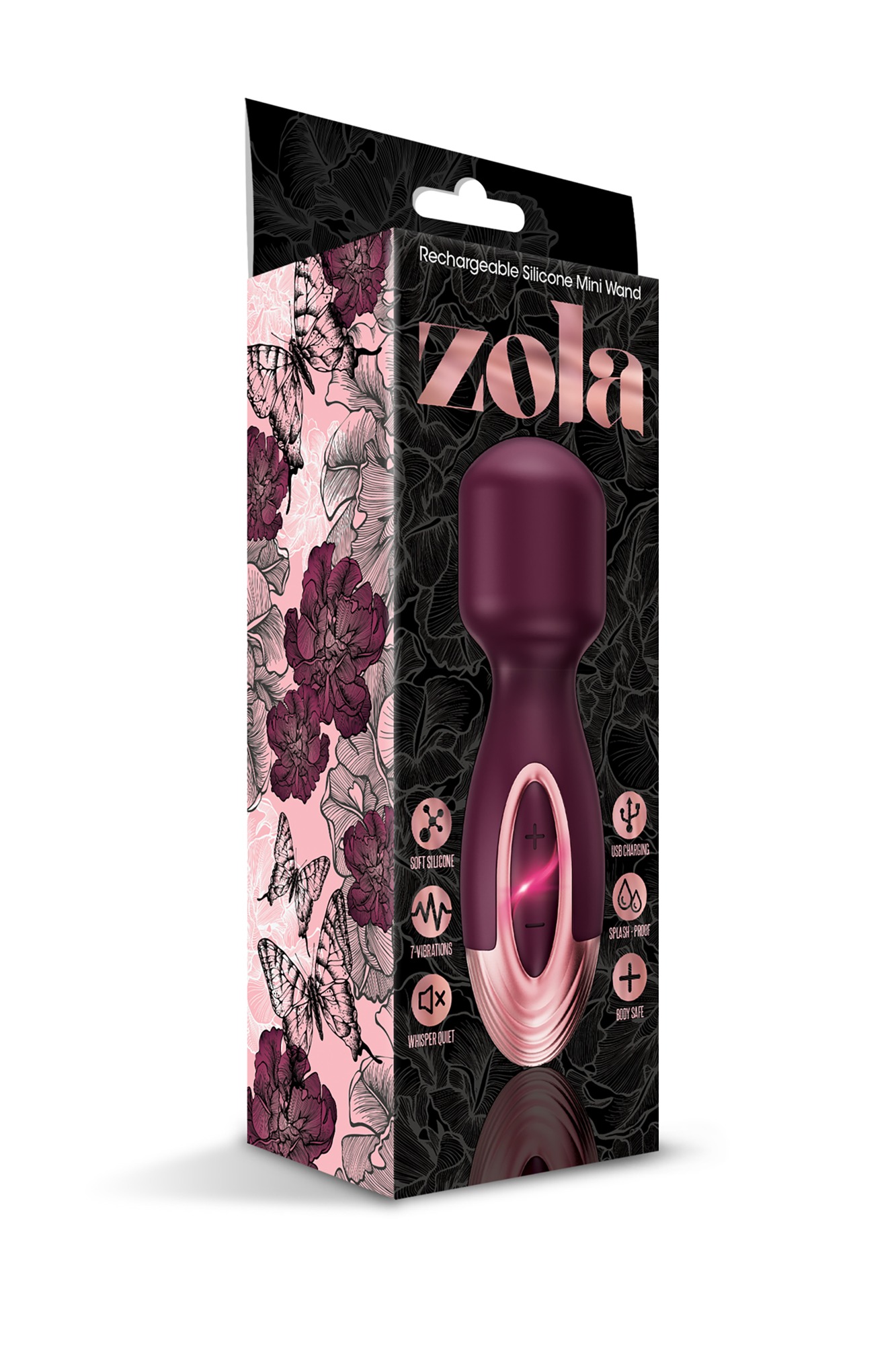 Mini Wand Zola 7 Moduri Vibratii, Silicon, USB, Burgundy, 12.3 cm