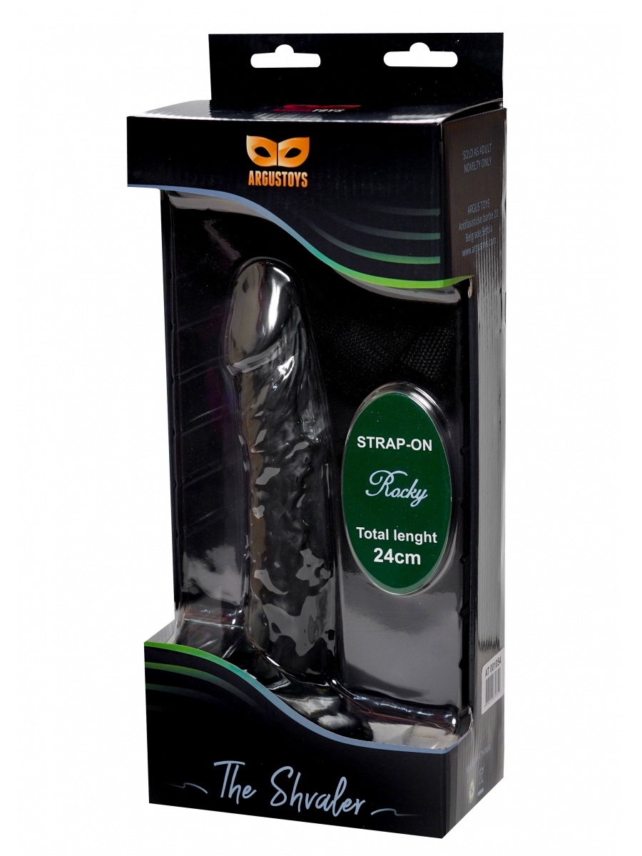 Strap-on Rocky cu Dildo Realist, PVC, Negru, 24 cm