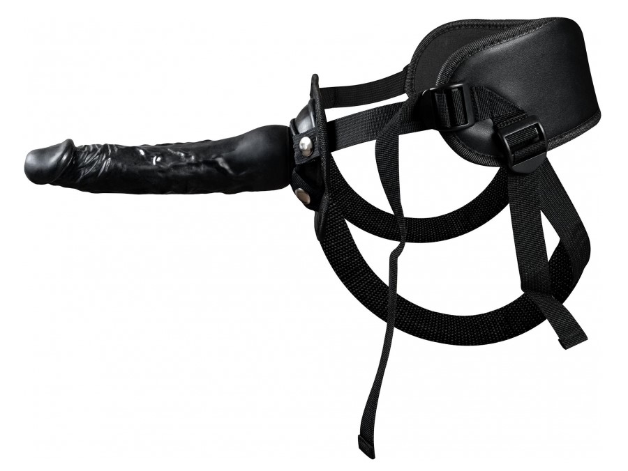 Strap-on Rocky cu Dildo Realist, PVC, Negru, 24 cm