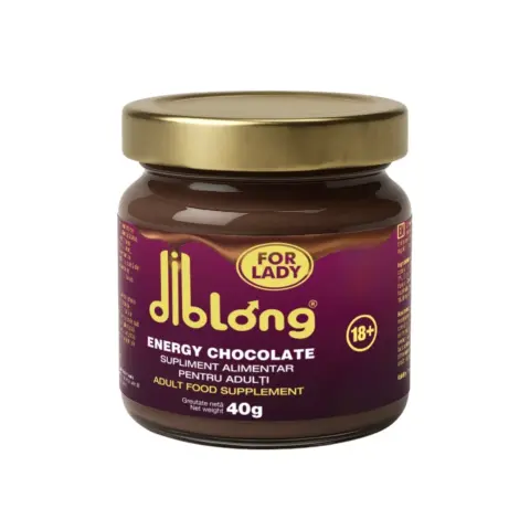 Supliment alimentar Diblong Energy Chocolate pentru femei sub forma de ciocolata tartinabila, cu ingrediente naturale care sustin sanatatea sexuala, 40g