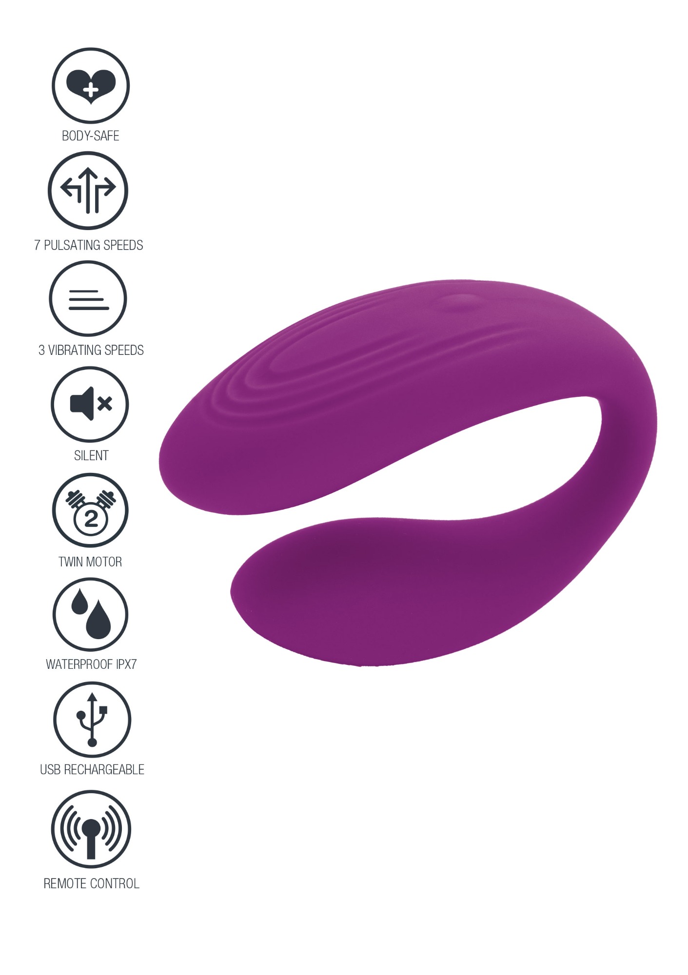 Vibrator Cuplu Bound Love, Remote Control, 10 Moduri Vibratii, Silicon, USB, Mov