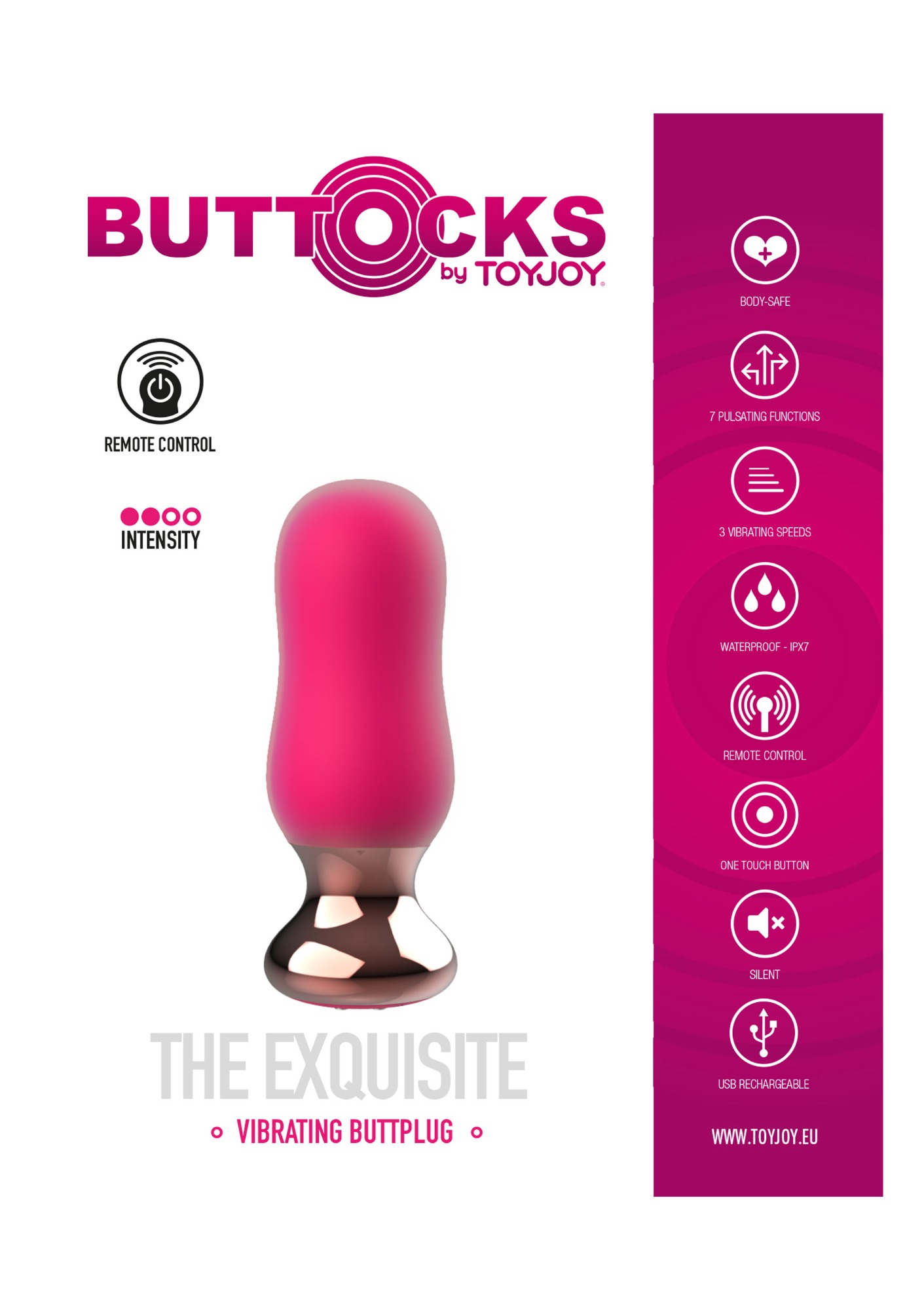 Dop Anal The Exquisite Remote Control, 10 Moduri Vibratii, Silicon, USB, Roz, 9 cm