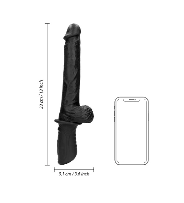 Vibrator Realist Hand Held, Vibrating&Thrusting, Silicon Lichid, Negru, USB