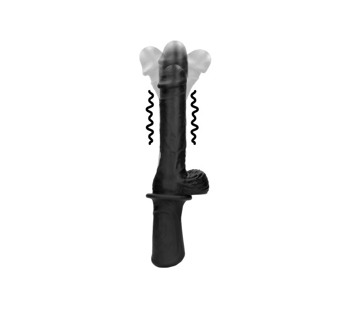 Vibrator Realist Hand Held, Vibrating&Thrusting, Silicon Lichid, Negru, USB