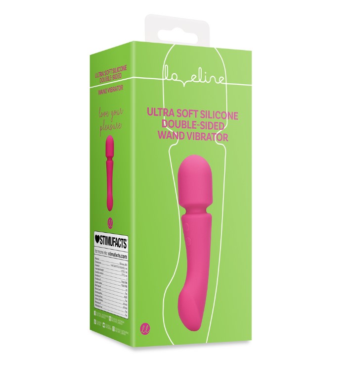 Vibrator Double-Sided Wand, 20 Moduri Vibratii, Silicon, USB, Roz, 16.5 cm