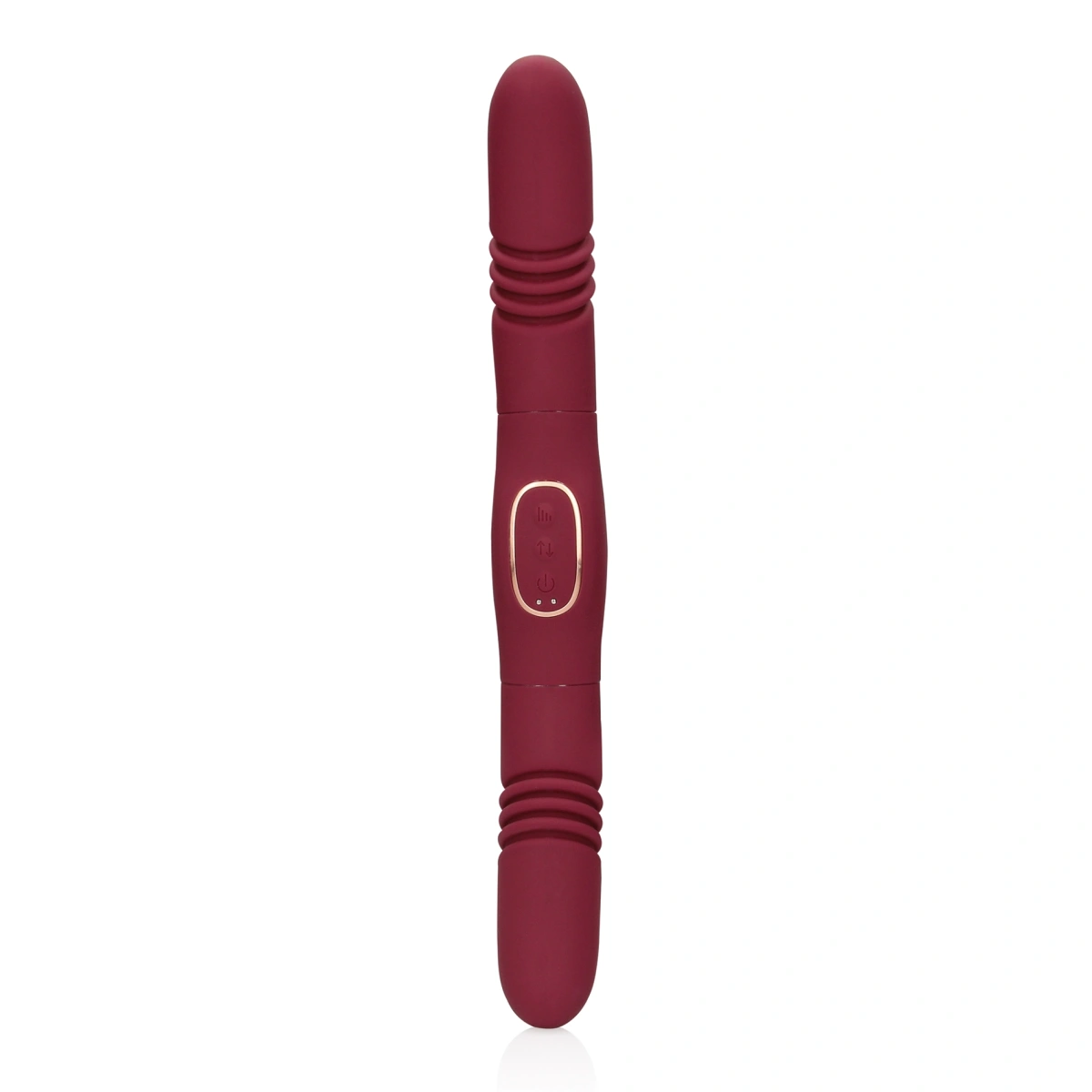 Vibrator Dublu Loveline Thrusting&Vibrating, 30 Moduri Vibratii, Silicon, USB, Rosu, 33 cm