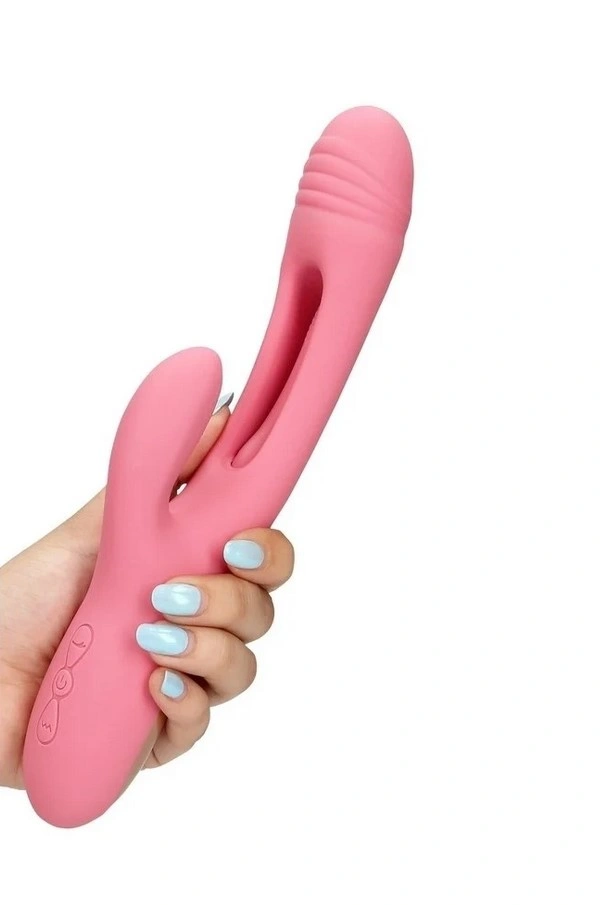 Vibrator Iepuras Flapping G-Spot Rabbit, 21 Moduri Stimulatoare, Silicon, USB, Roz, 24.8 cm