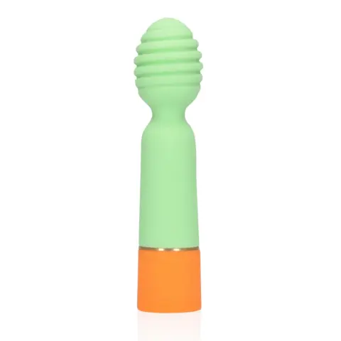 Vibrator Masaj Ribbed Mini Vibrator, 10 Moduri Vibratii, Silicon, USB, Verde, 12.2 cm