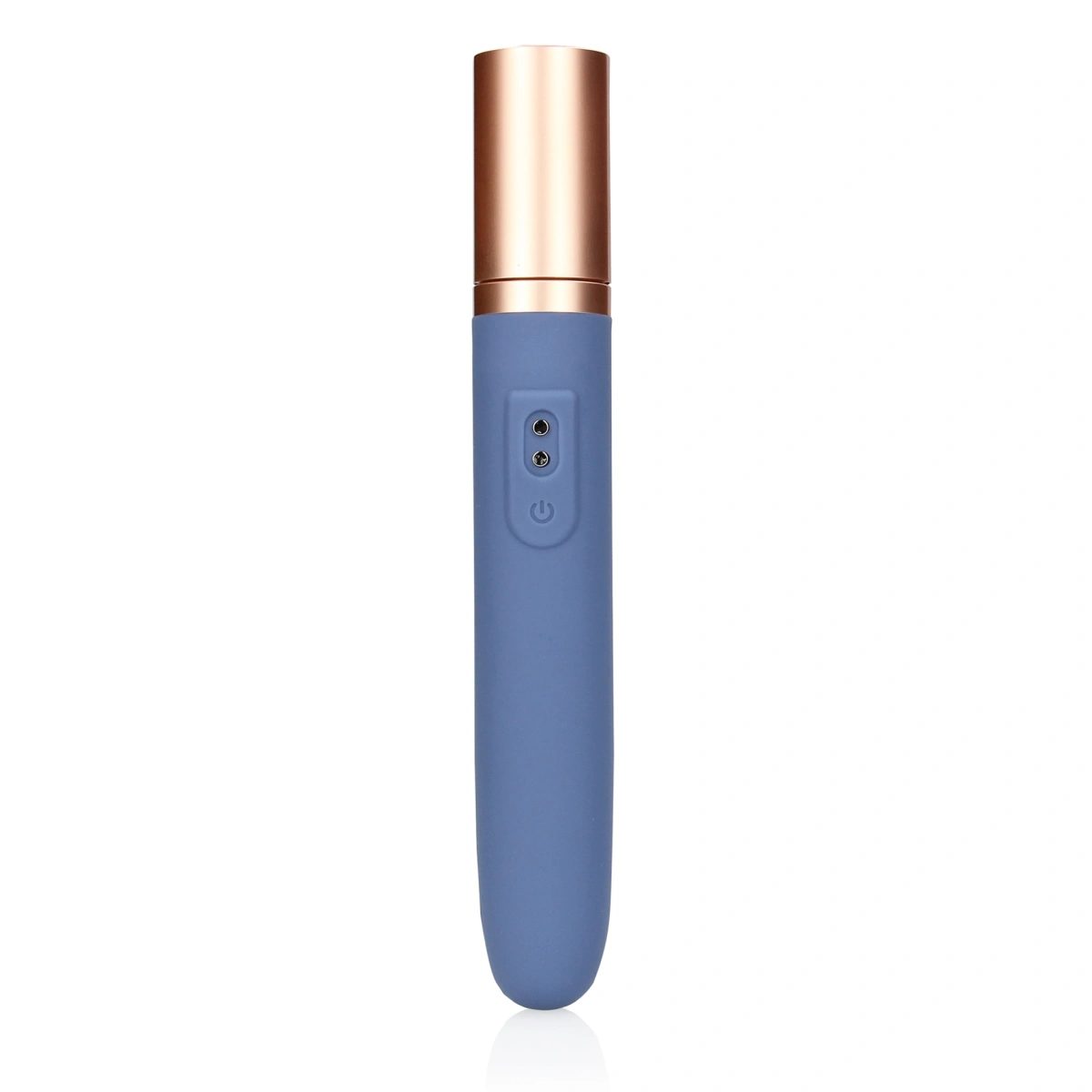Vibrator Travel cu Compartiment pentru Lubrifiant, 10 Moduri Vibratii, Silicon, USB, Albastru, 18.6 cm