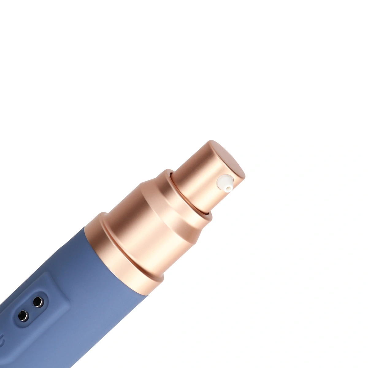 Vibrator Travel cu Compartiment pentru Lubrifiant, 10 Moduri Vibratii, Silicon, USB, Albastru, 18.6 cm