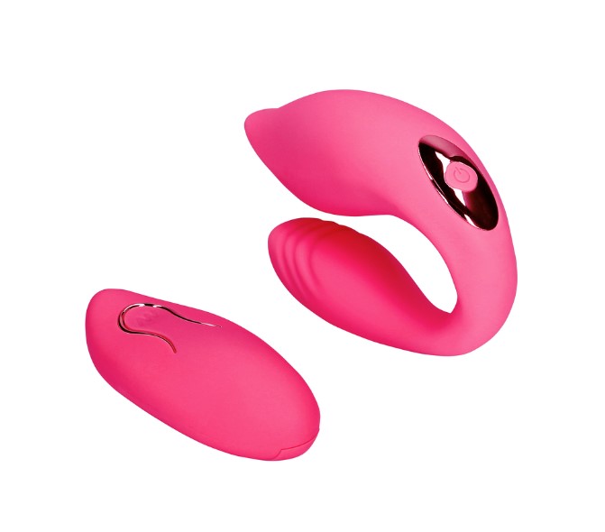 Vibrator Cuplu Couple Toy Remote Control, 10 Moduri Vibratii, Silicon, USB, Roz