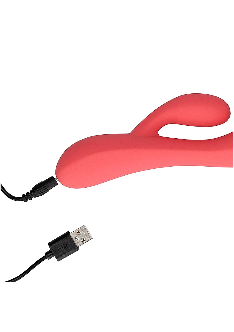 Vibrator Smooth Ultra Soft Silicone Rabbit, 10 Moduri Vibratii, Rosu, 20 cm