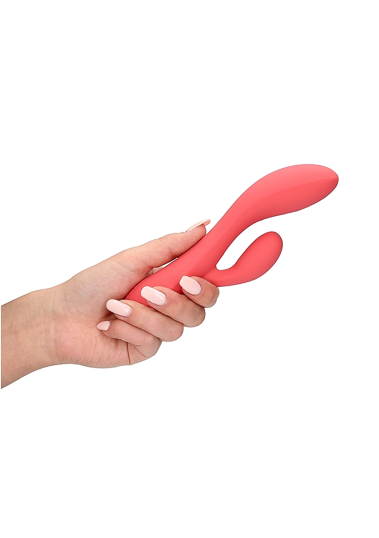 Vibrator Smooth Ultra Soft Silicone Rabbit, 10 Moduri Vibratii, Rosu, 20 cm