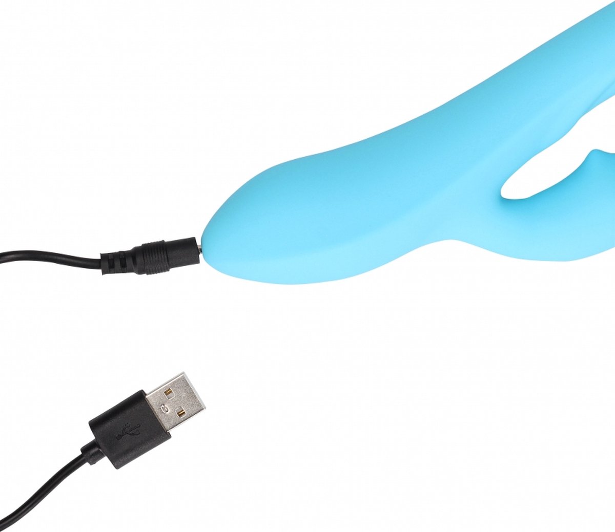 Vibrator Iepuras Ribbed, 10 Moduri Vibratii, Silicon, USB, Albastru, 21 cm