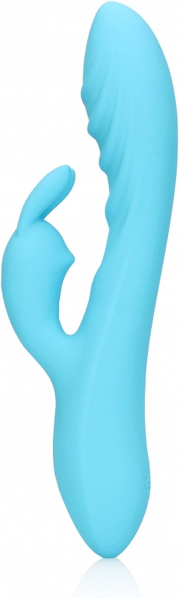 Vibrator Iepuras Ribbed, 10 Moduri Vibratii, Silicon, USB, Albastru, 21 cm