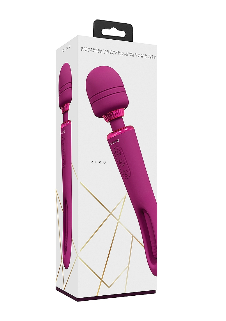 Vibrator Double Wand Kiku G-Spot Flapping, 10 Moduri Vibratii, Silicon, USB, Roz, 25.2 cm