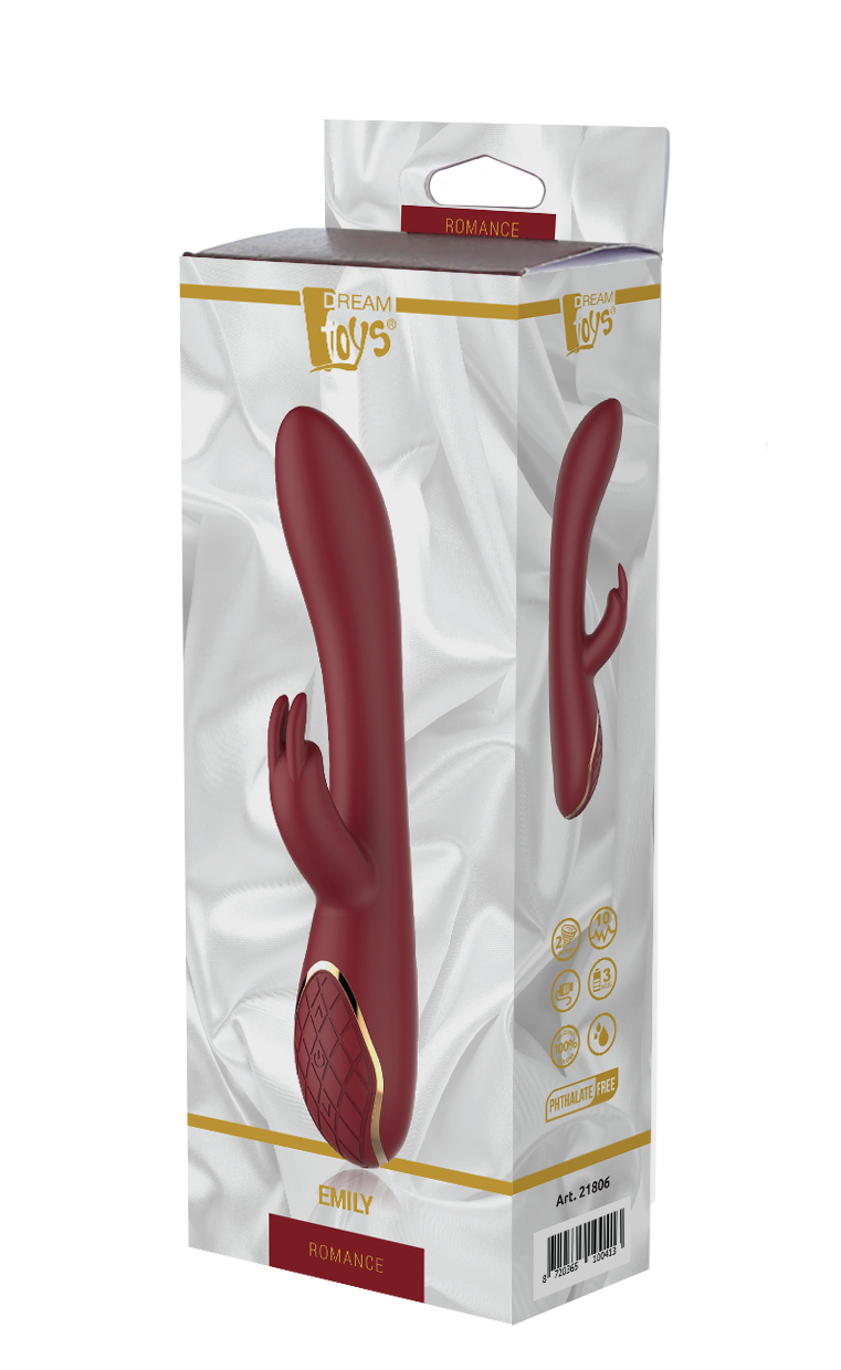 Vibrator Rabbit Emily Romance 10 Moduri Vibratii Silicon USB Rosu 20.1 cm